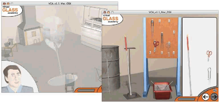 The virtual glass hut, where the foreman presents the assignment. The course participants then pick up the tools needed.