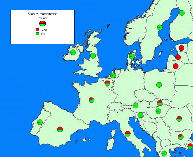 Distribution in Europe of courses in mathematics, taught by ODL/DL.