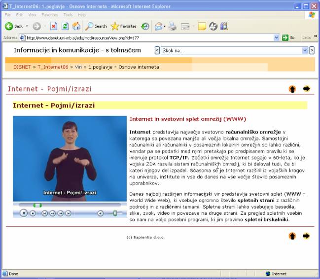 Example of the ECDL e-learning content based on Moodle, 