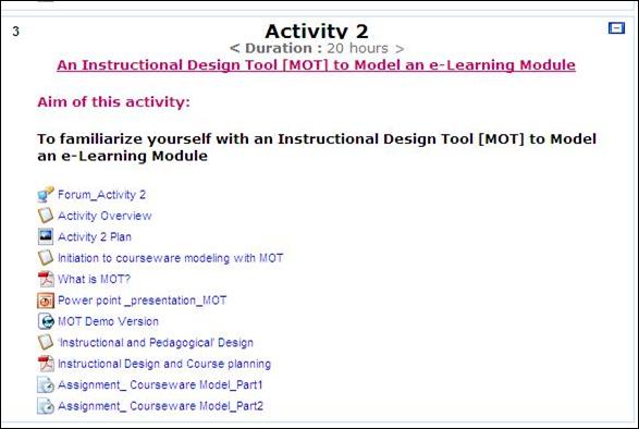 An activity as structured in Moodle e-Learning environment